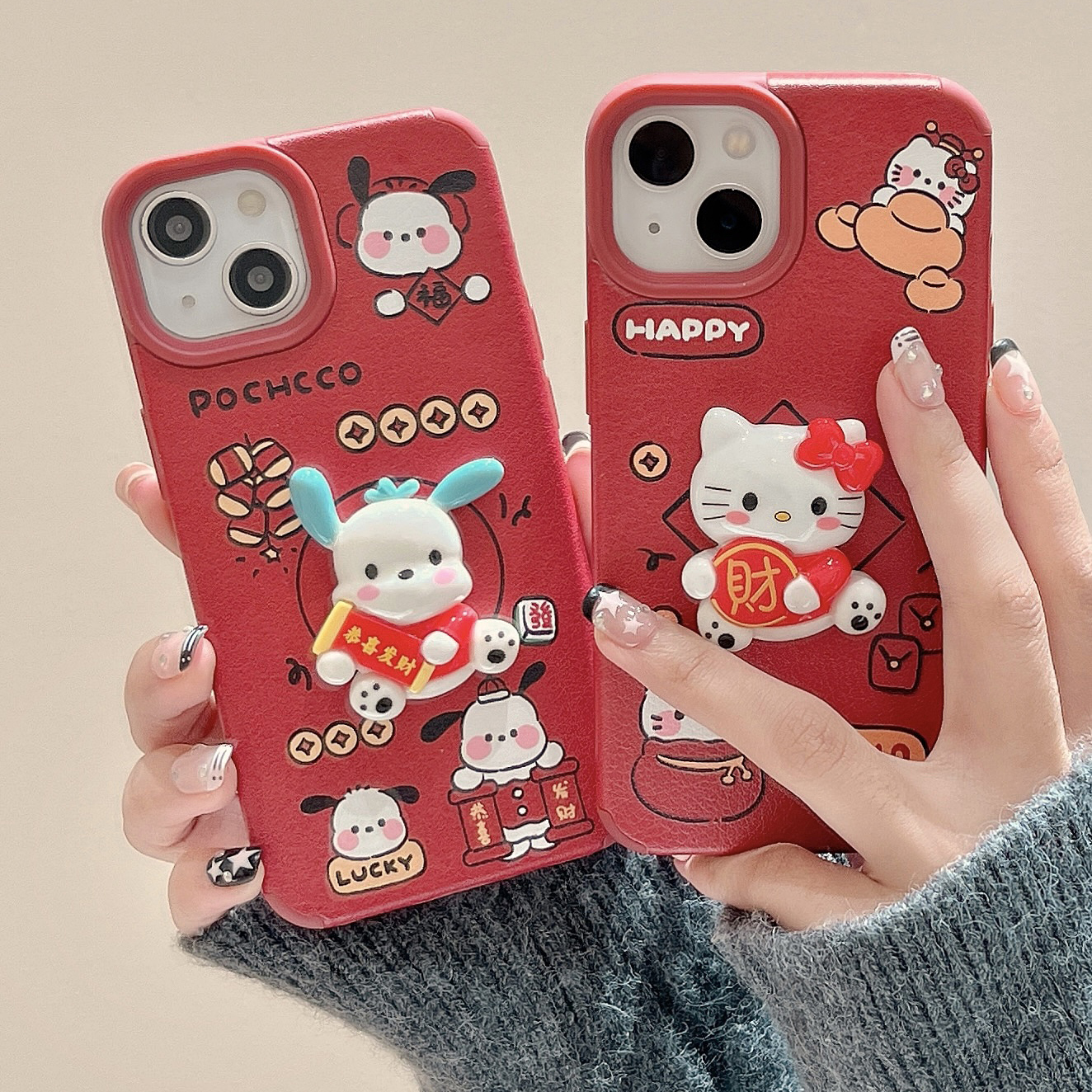 新年款红色立体kitty猫适用苹果15手机壳iphone13promax新款14P女