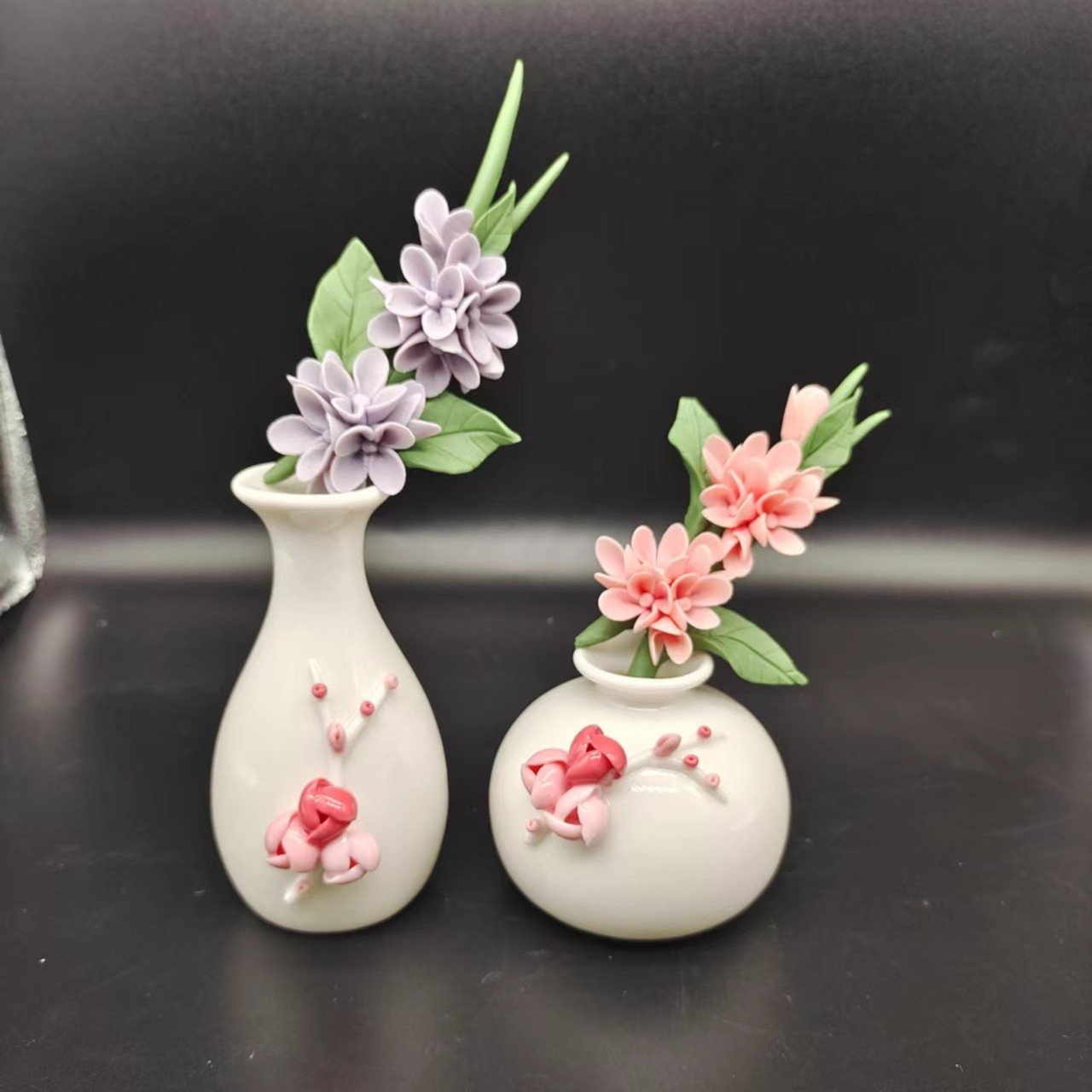 陶瓷手捏花摆件花插饰品家居装饰