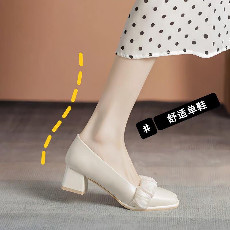 粗跟单鞋女2023春秋新款温柔淑女风玛丽珍鞋高跟浅口百搭方头女鞋