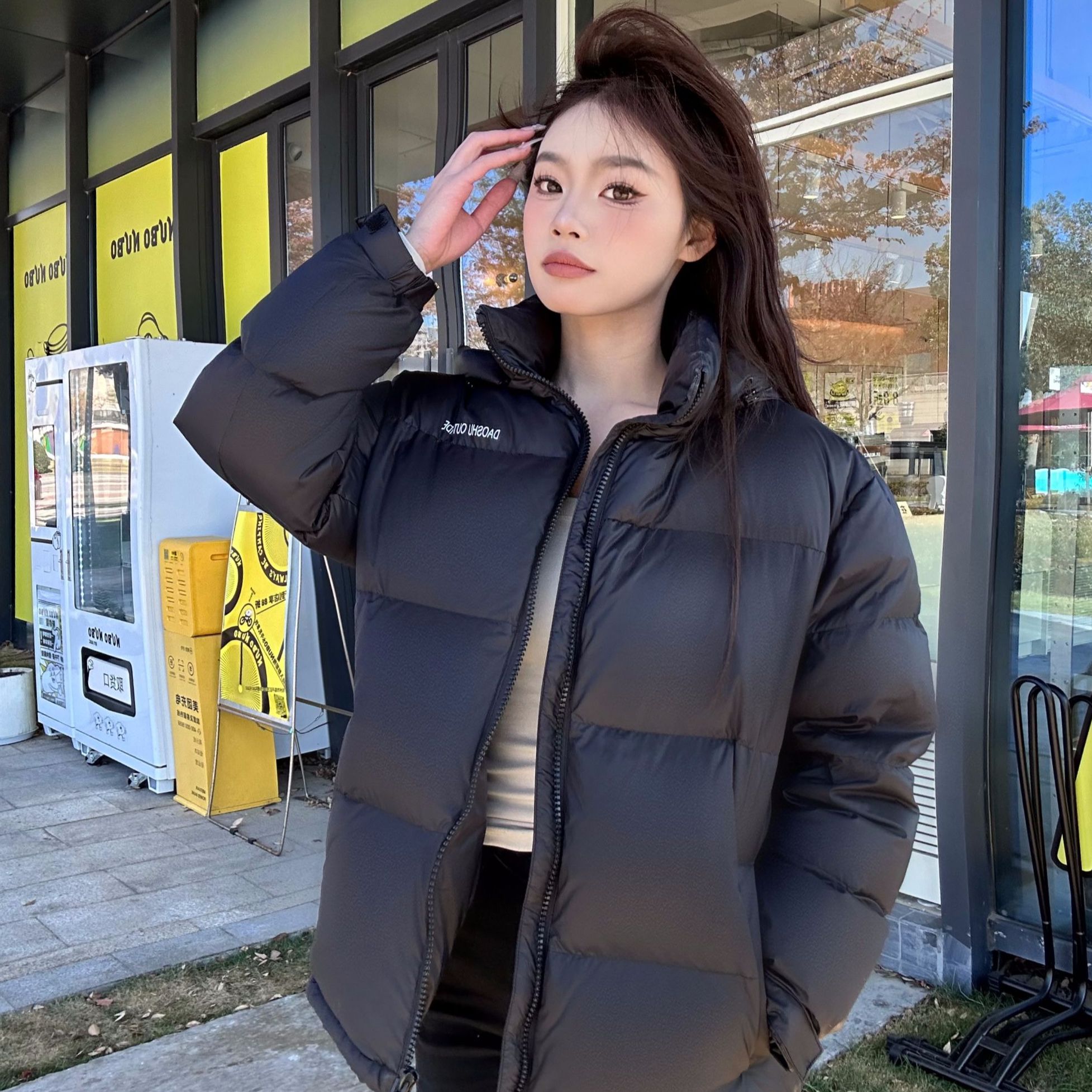 岛叔街头风少女风羽绒服运动秋冬短款百搭连帽加厚保暖休闲立领