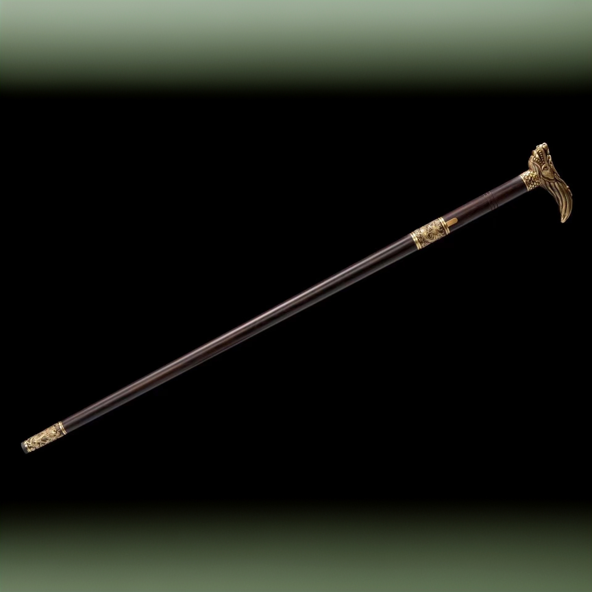 龙头拐杖剑白铜设计精雕带锁扣四面剑黑檀木手工鞘精品手杖把件