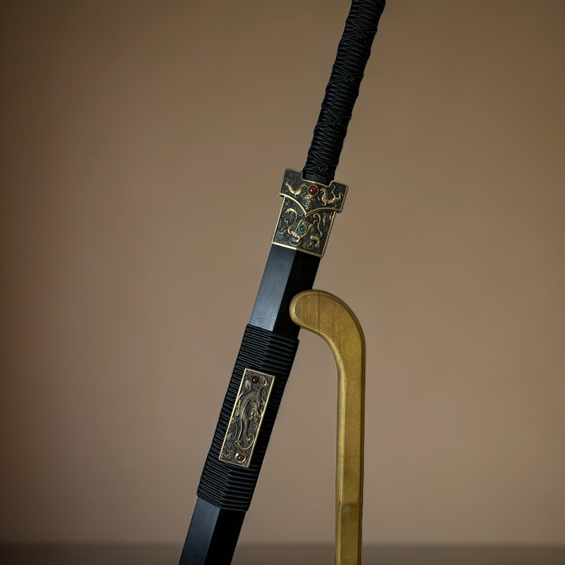 【四象汉剑】铜装做旧淬火手工宝剑黑檀木八面锻打花纹钢侠客锻造