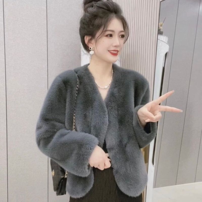 小香风新款米兰貂欧貂绒皮毛一体银兰貂大衣女仿皮草毛毛外套女