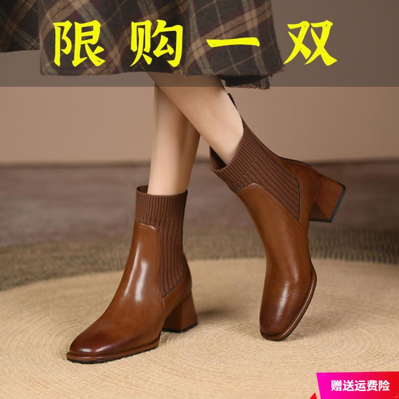 誉回力牌牌全短靴女新款软皮靴子2023秋冬款单靴时尚