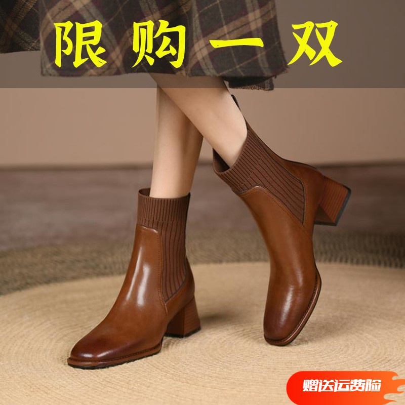 誉回力牌牌沿荐全短靴女2023新款皮靴子秋冬款单靴时尚