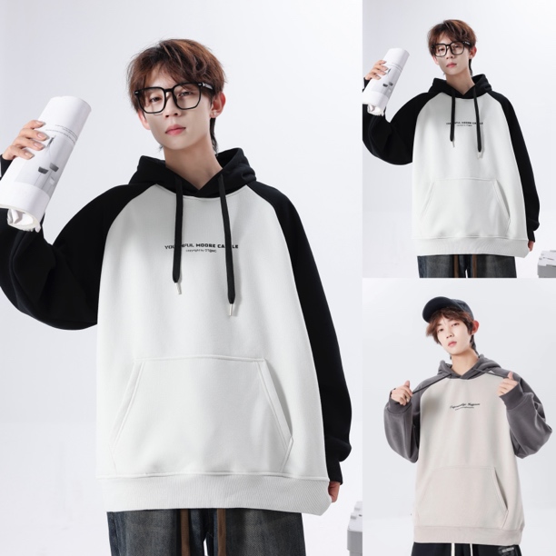 m【加绒】加厚青少年冬季新款插肩袖潮酷字母宽松休闲潮流连帽卫衣