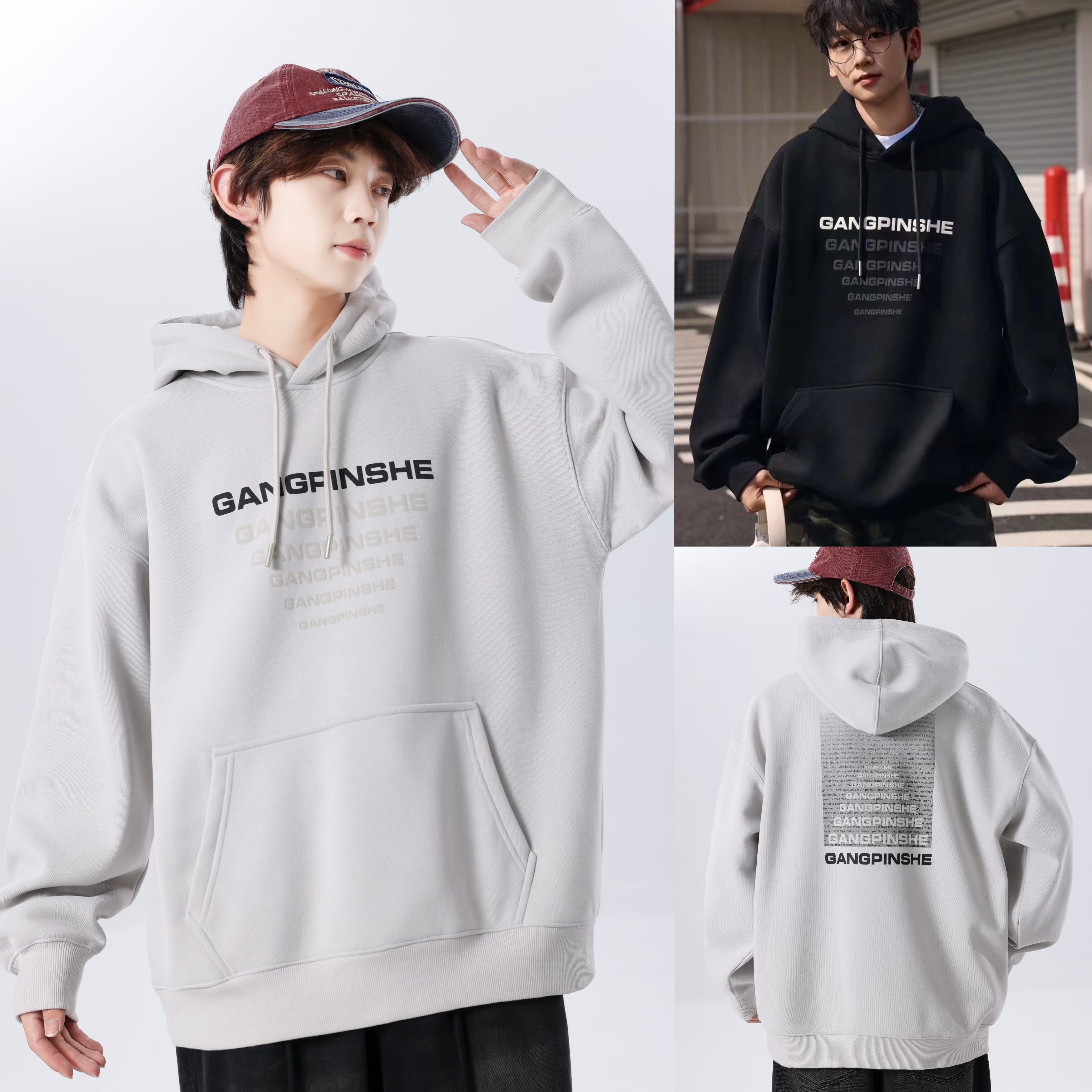 m【加绒】加厚青少年冬季新款潮酷字母宽松休闲潮流连帽卫衣