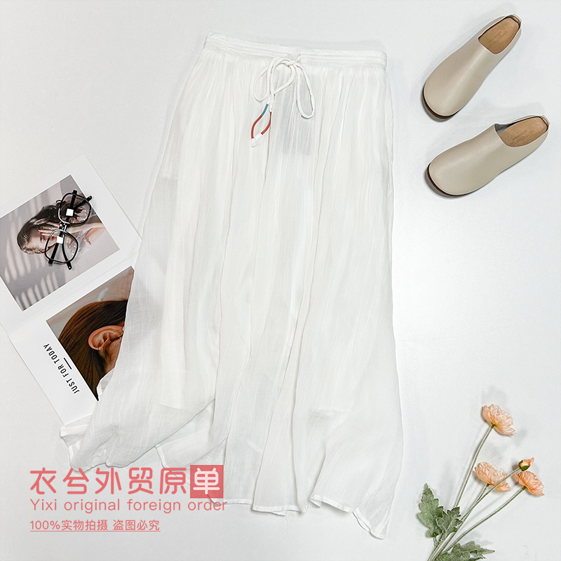 （高品质气质半身裙）8369夏季新款复古文艺风显瘦双层纯色半身裙