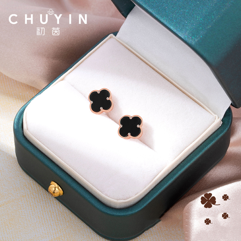 足银耳饰 999纯银耳钉女四叶草耳坠耳环银耳饰品大气上档次高级感