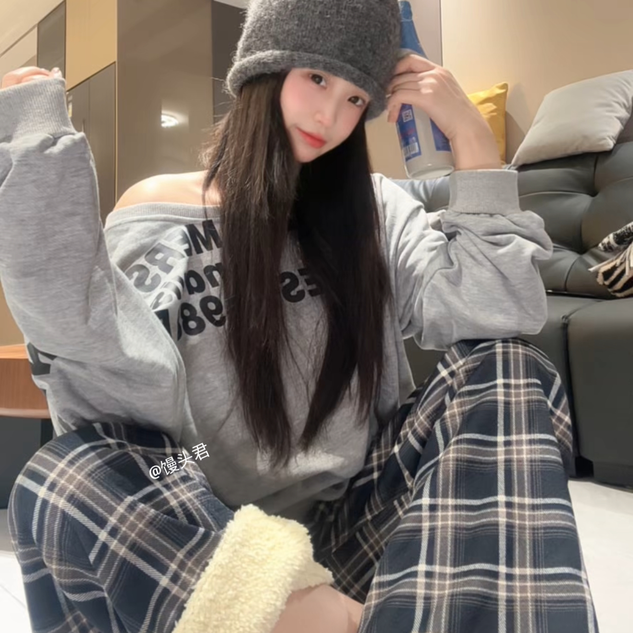 【粉丝专属】加厚加绒格子裤睡裤男女款可外穿格子休闲家居裤长裤