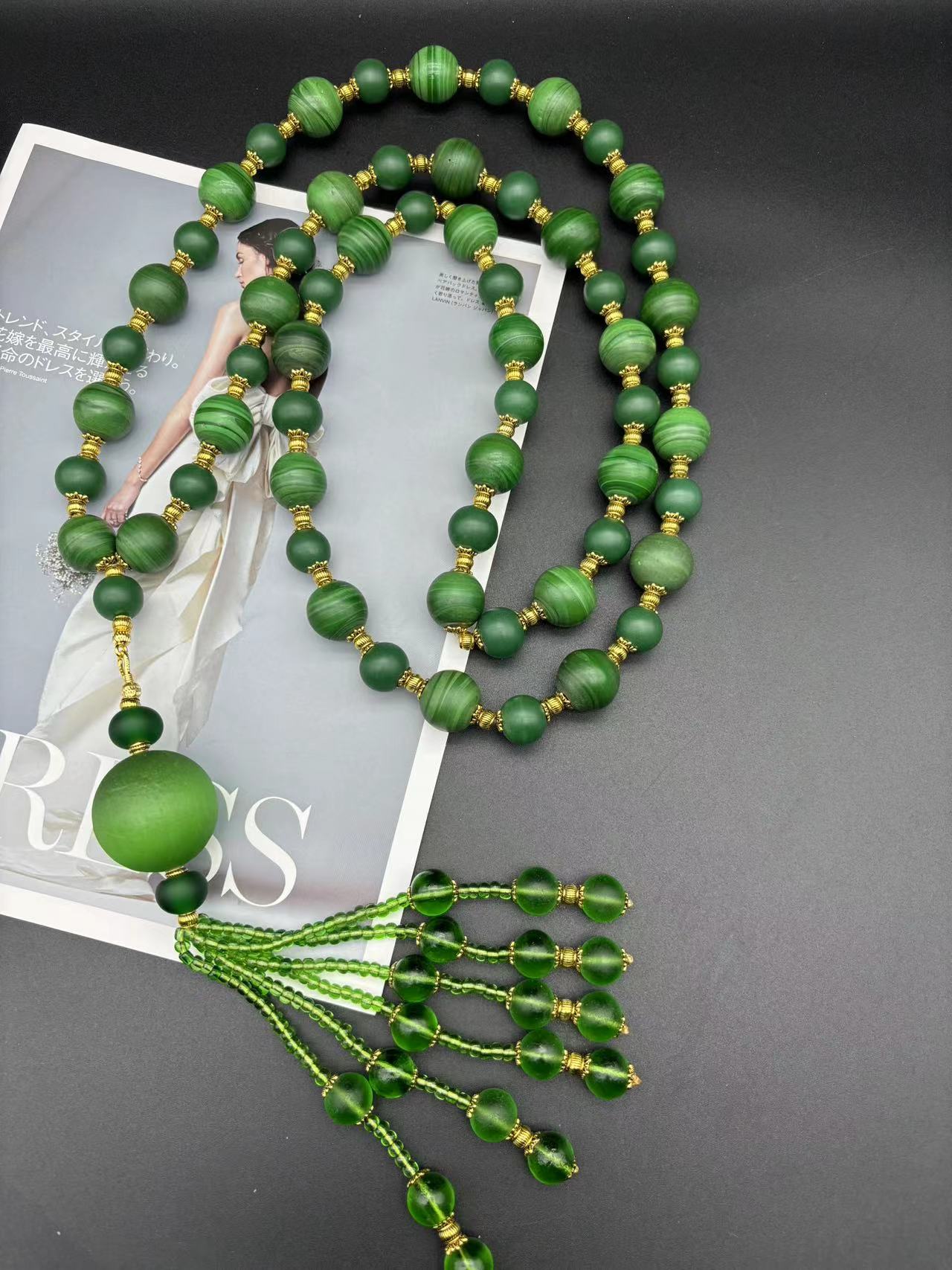 408009长款琉璃时尚绿色复古手工气质古风长链