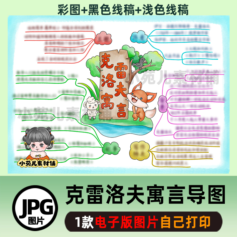 B562克雷洛夫寓言思维导图读书电子版彩图线稿自己打印不发快递
