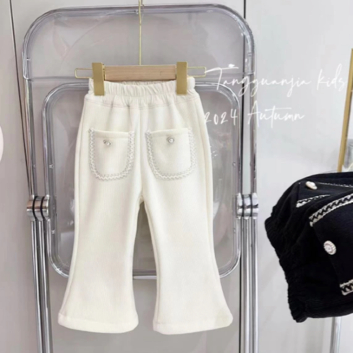 女童裤子冬装2024秋冬新款儿童洋气小香加绒喇叭裤小女孩休闲长裤