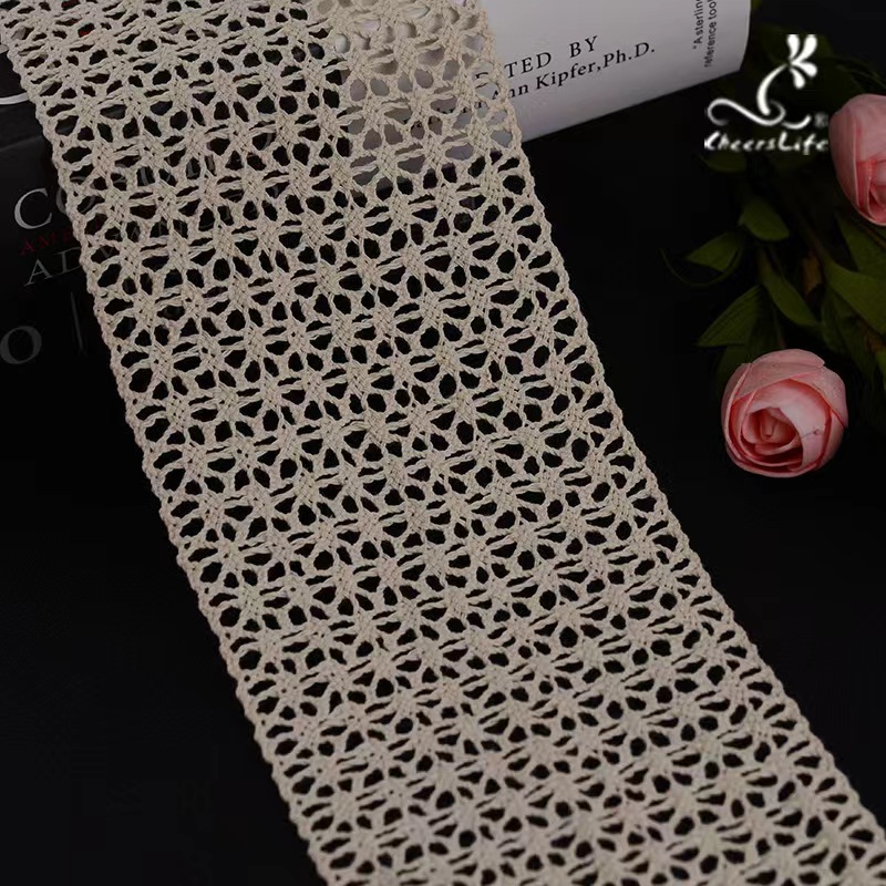 棉线桌旗花边宽窗帘服装辅料LACE网格子11-12CM公分花边编织毛线