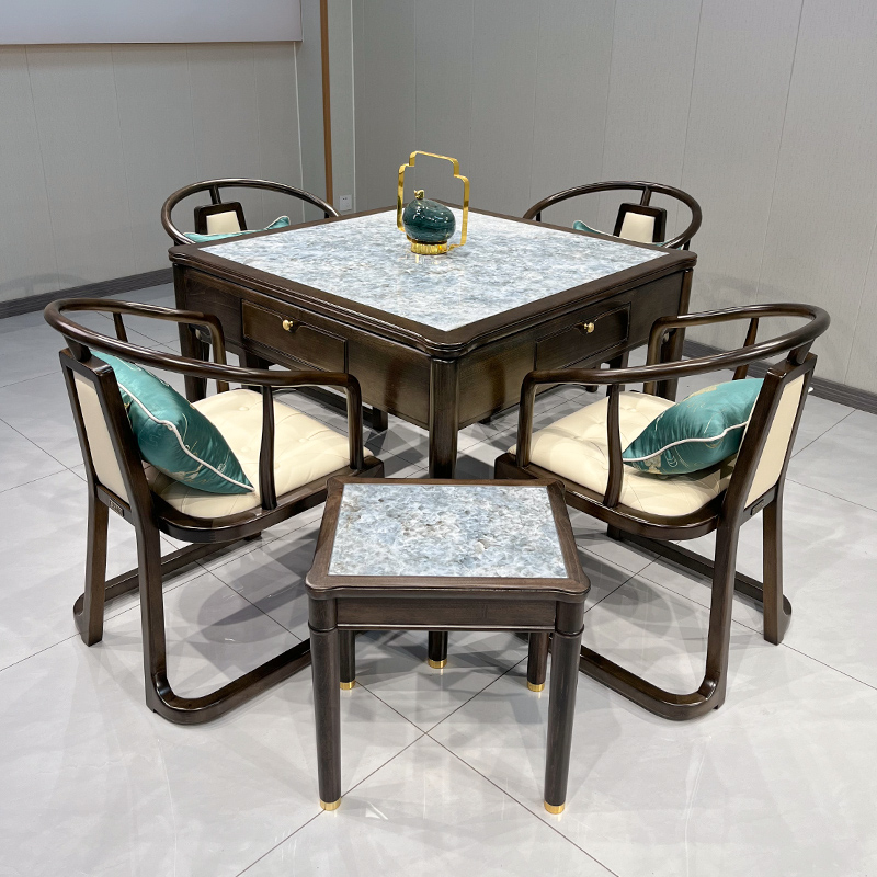 新中式圆桌麻将桌餐桌两用麻将机实木茶台全自动家用多功能家用