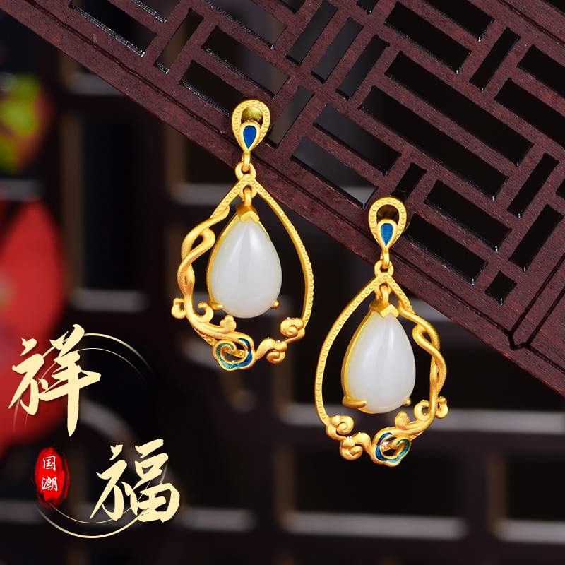 925银耳饰 祥云耳环【K1277】国潮妈妈复古古风民族风耳饰