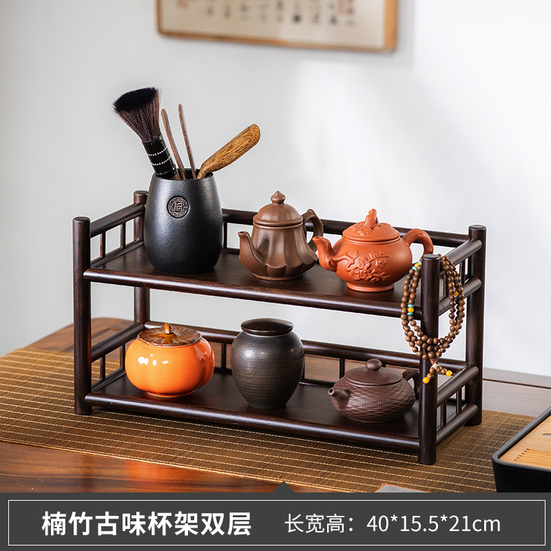40双层层茶壶收纳架紫砂壶摆放架博古架小型茶具置物架展示架1