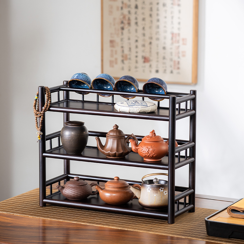 功夫茶杯架子置物架多层桌面茶道沥水收纳架茶室台面杯架紫砂壶架