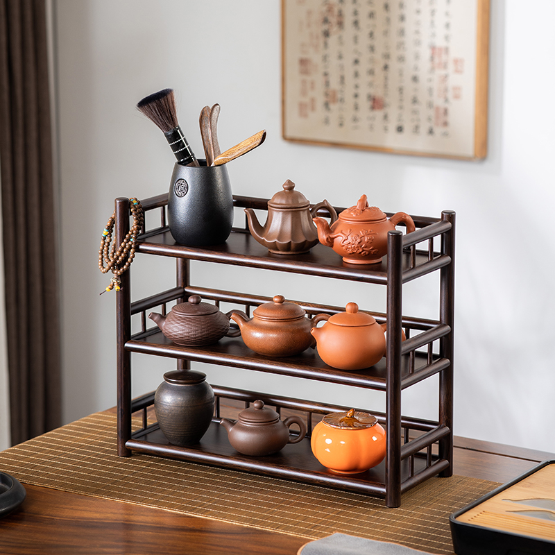 新中式家具茶杯架茶壶收纳架茶具紫砂壶摆件文玩架茶叶架博古架
