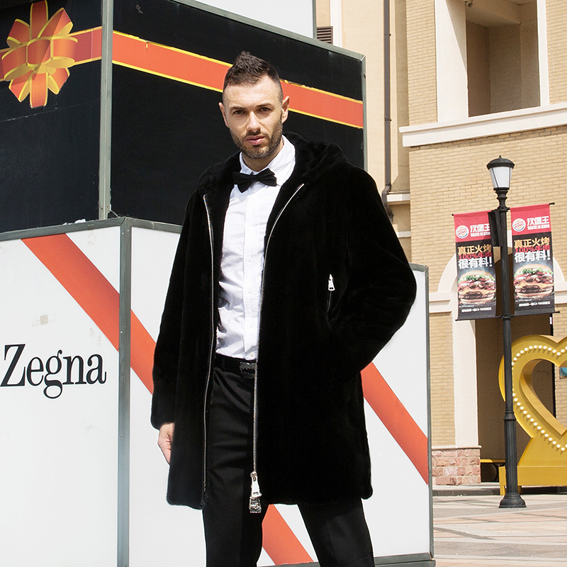 6038富贵龙至尊宝嘉美高端水貂男士明拉链新款貂皮风衣男士长款