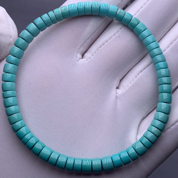 湖北天然原矿绿松石直切隔珠隔片手串5mm丫角山玉华料无油无水