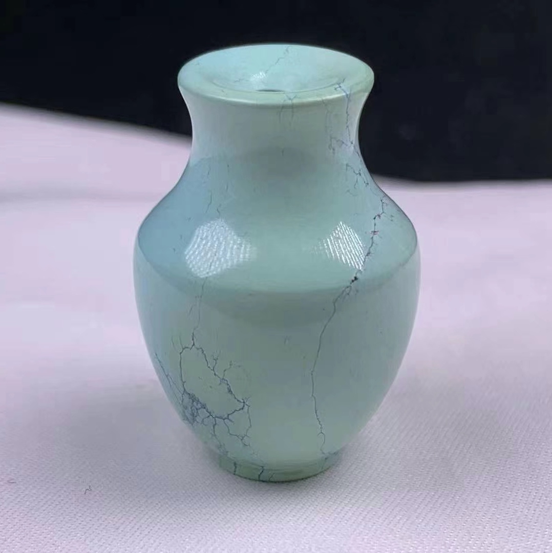 湖北原矿绿松石纯天然小花瓶无油无水无优化复古（地大证书）手工