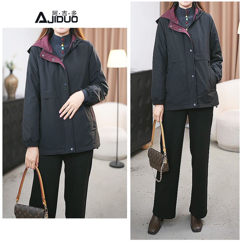 阿吉多A30893休闲百搭连帽棉服外套女冬季洋气宽松加厚保暖短风衣