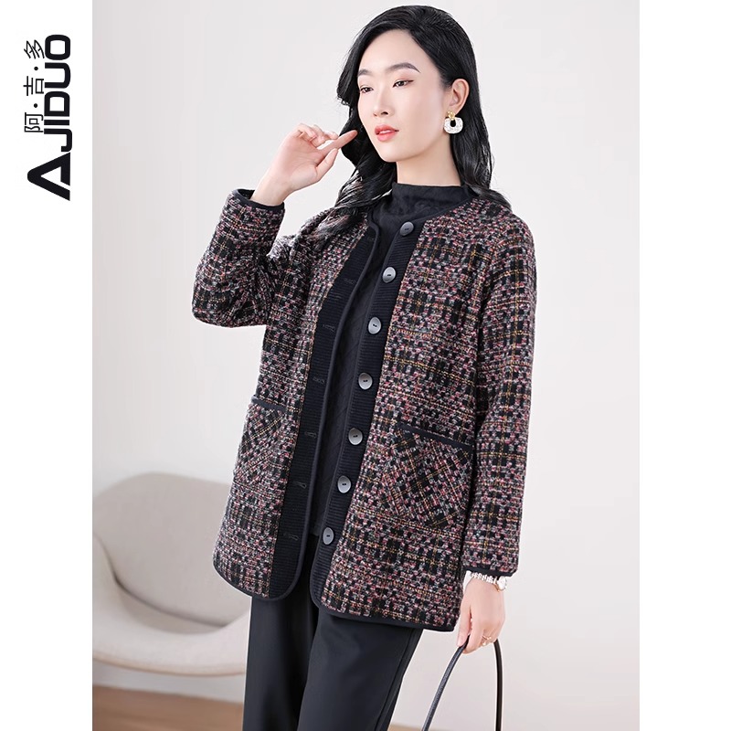 阿吉多A20511小香风粗花呢外套女秋冬季休闲百搭外搭名媛女士夹克