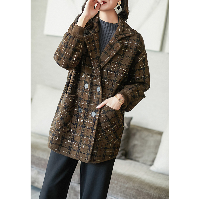 阿吉多格子外套女春秋2024新款韩版今年流行短款双排扣西装领大衣