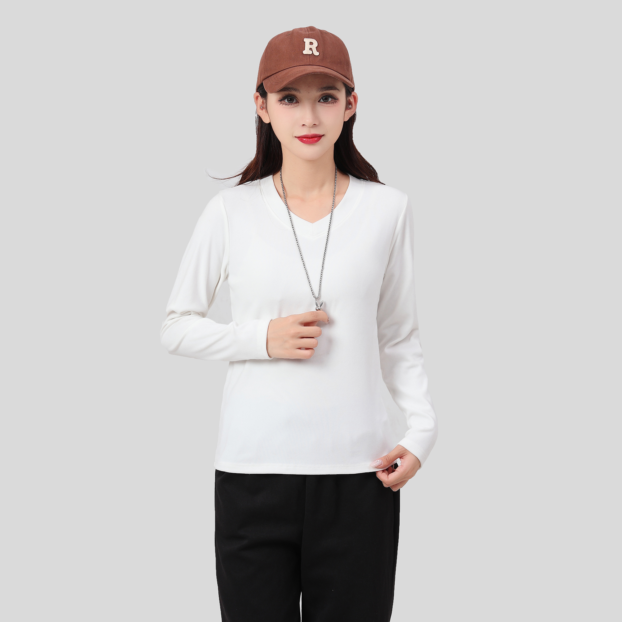 6810#秋冬季女士双面慕斯绒半高领&鸡心领柔软贴身保暖纯色打底衫