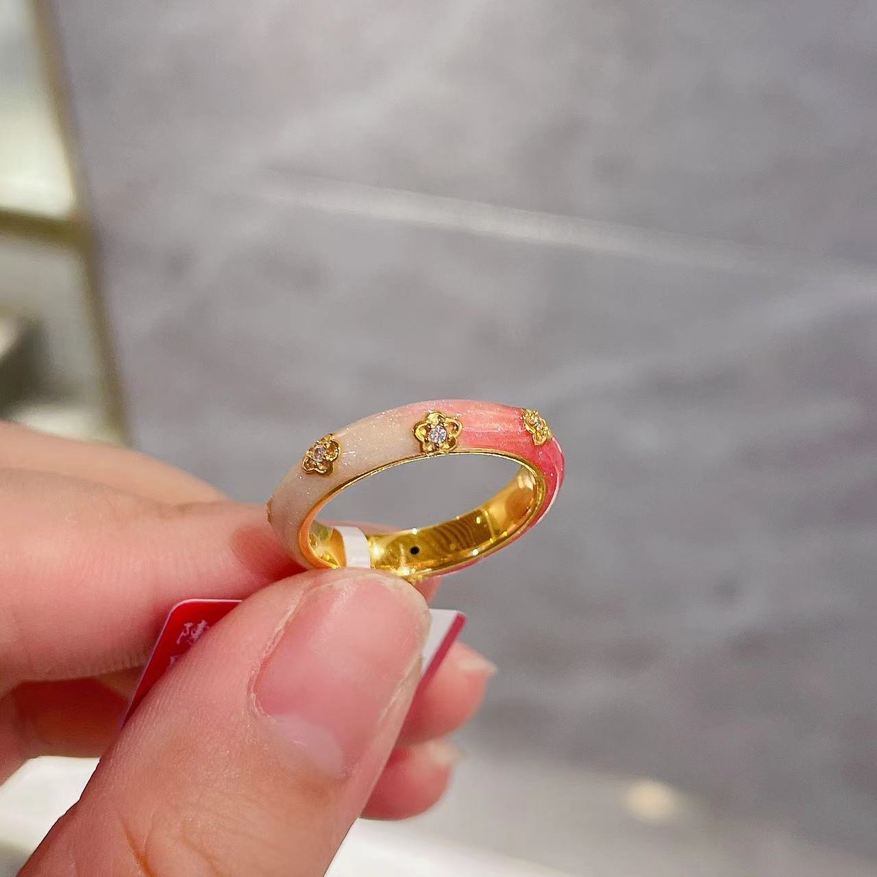 足金999 黄金首饰 烤漆 5D镶嵌莫桑112戒指