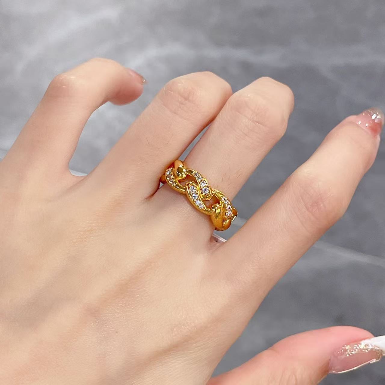 足金999 黄金首饰 5D莫桑编号061款戒指 个性精致时尚