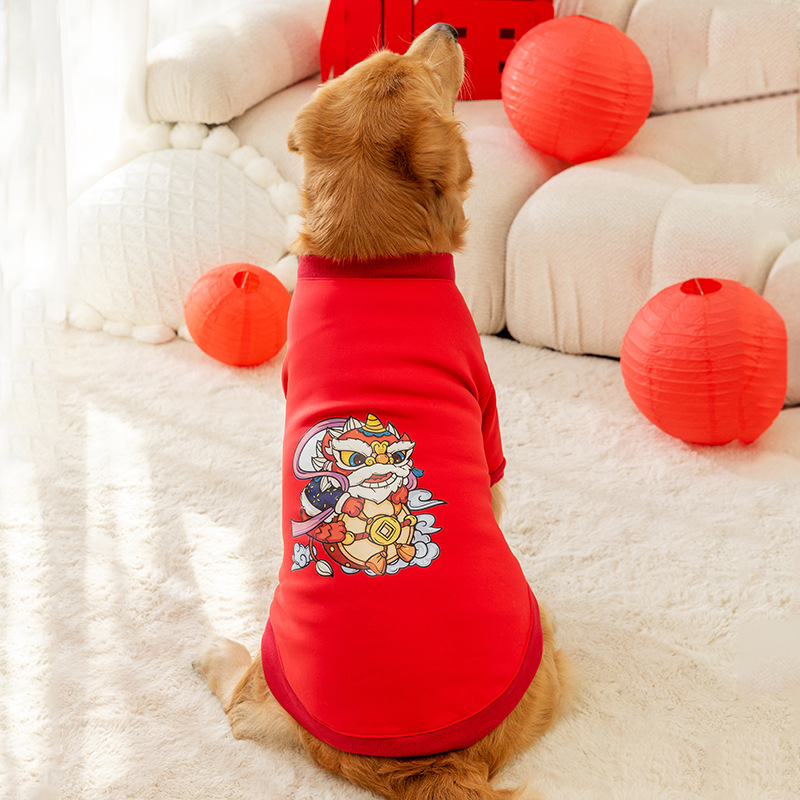 新年大狗衣服醒狮套头卫衣边牧拉布拉多金毛大型犬宠物狗过年服饰