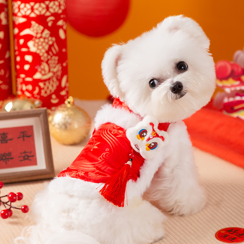 新年喜庆宠物服装狗狗国风新年两脚唐装衣服比熊泰迪博美小型犬