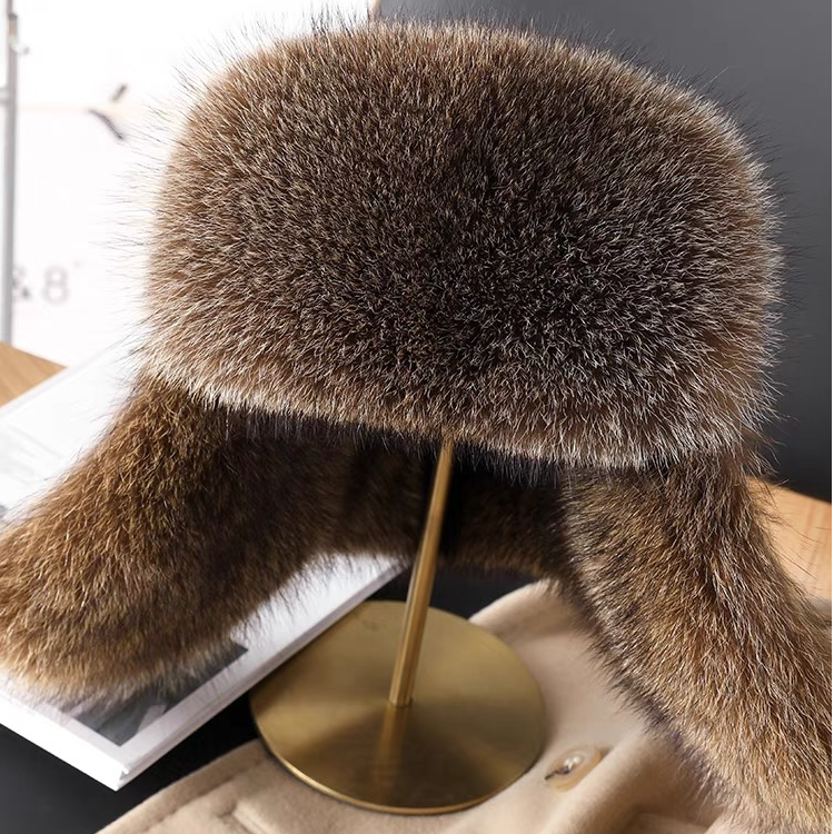 【美洲貉雷锋帽】冬季保暖进口美洲貉皮顶雷锋帽男士户外保暖护耳帽