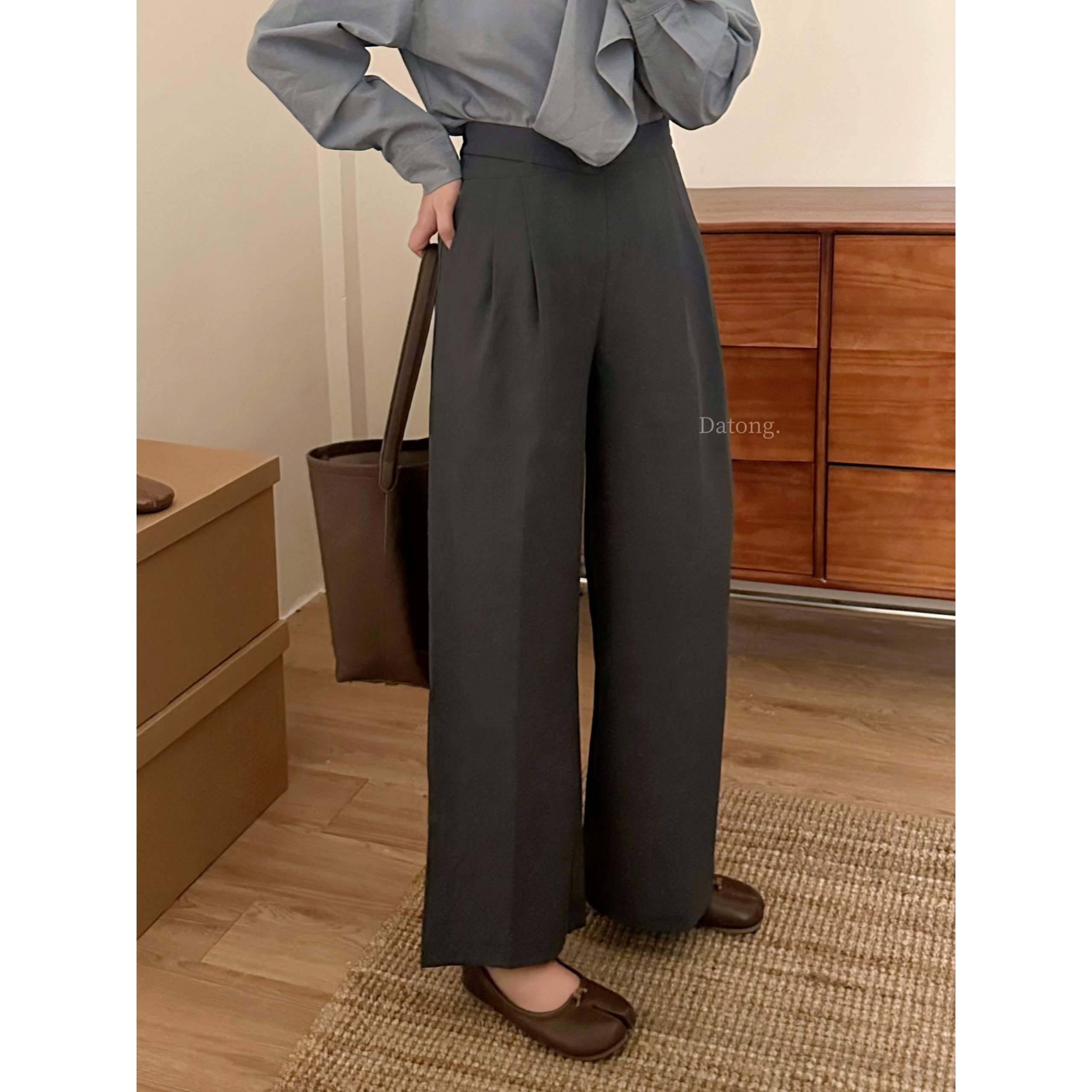 【Datong】秋冬垂感腰部百搭西装裤女直筒阔腿拖地长裤裤子