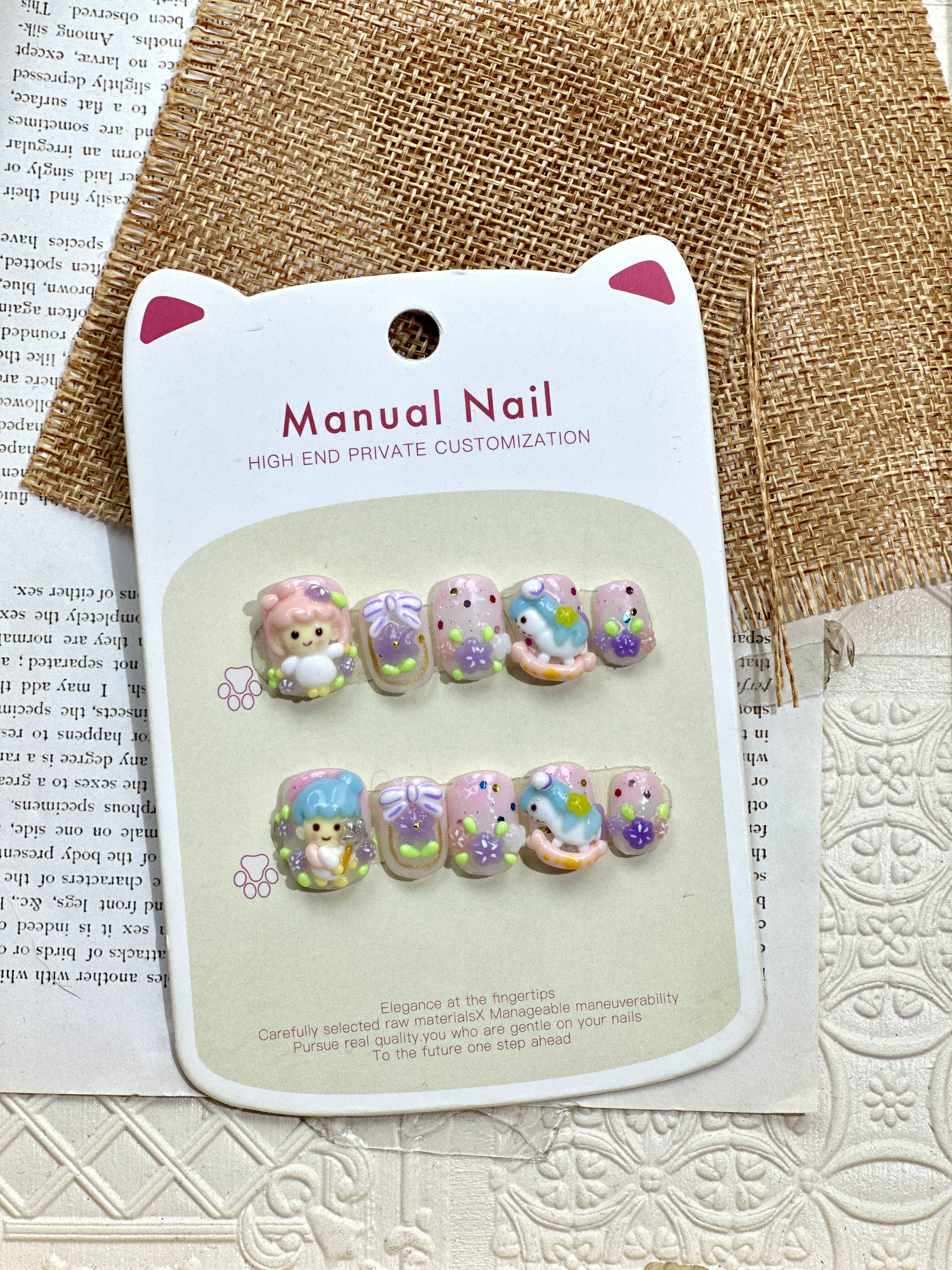 【旋转木马】纯手捏纯手绘穿戴甲高级感可爱穿戴式春夏