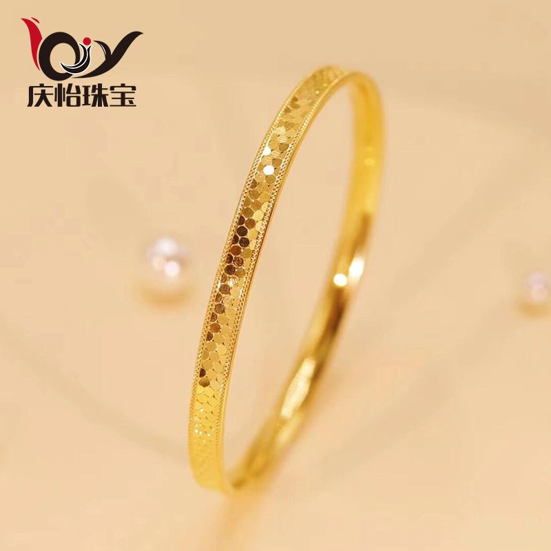 鱼鳞黄金手镯女新款 999足金龙鳞金镯子手环七夕情人节礼物送女友