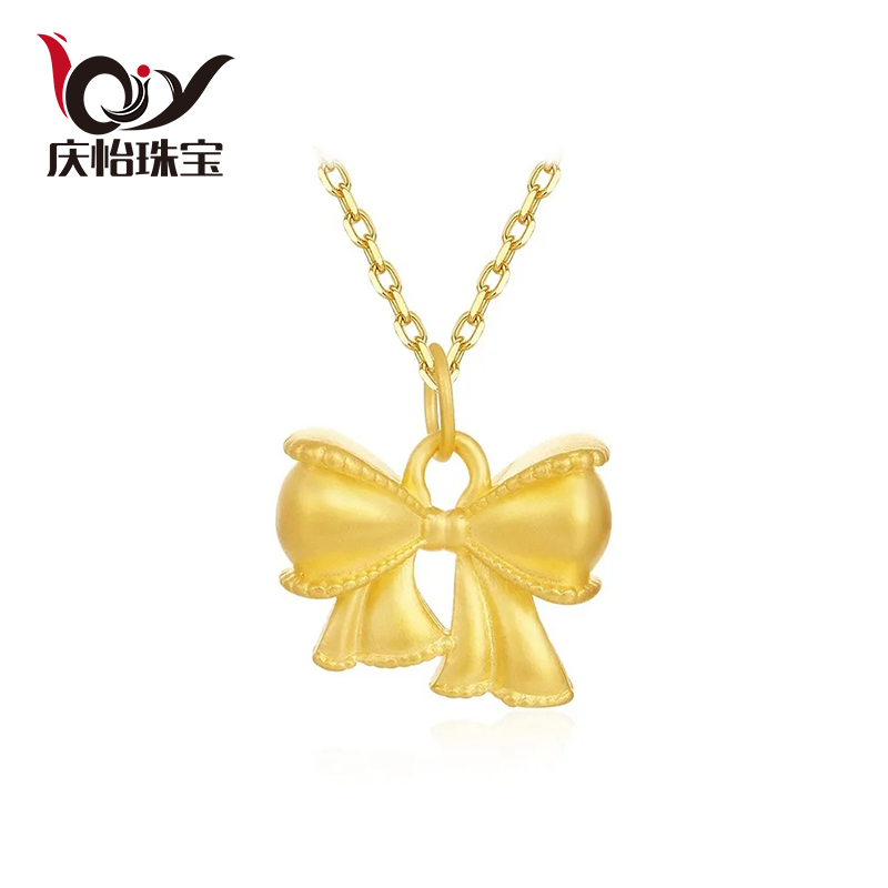 999足金在逃公主蝴蝶结项链少女可爱黄金吊坠甜美坠链 项链送女友