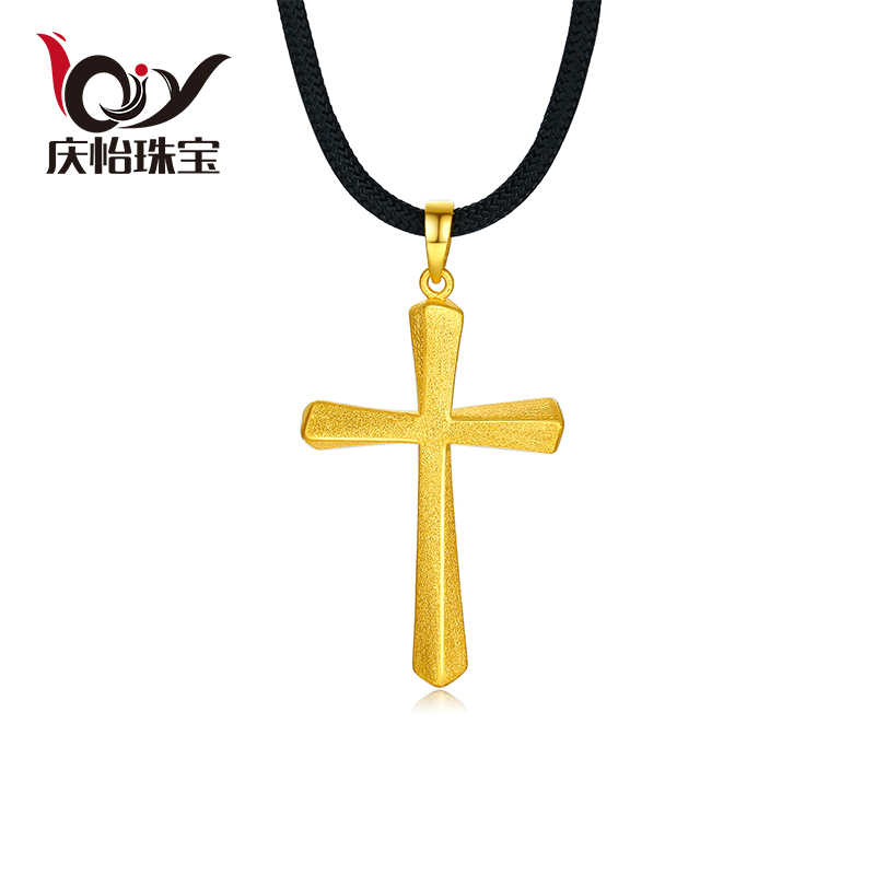999足金十字架黄金吊坠男3D硬金时尚雪花个性本命年编织项绳挂件