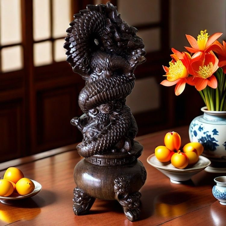 家居装饰客厅创意高档卧室中式书房工艺品玄关摆件中国龙聚宝盆