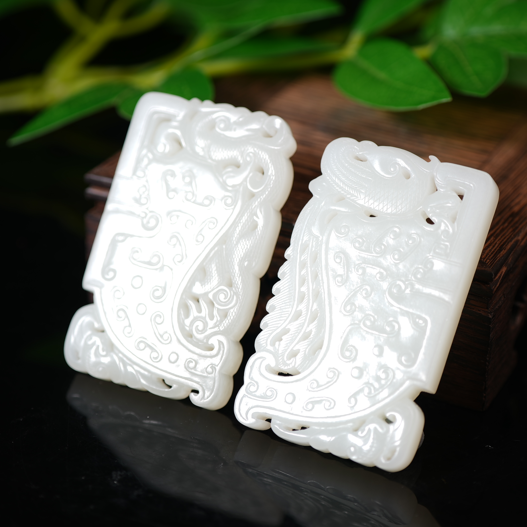 民国和田玉龙凤纹对牌【华豫之门】AADB2412102021