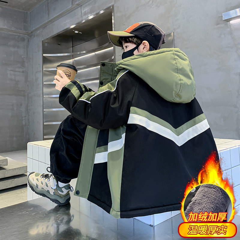儿童装男童冬装加绒派克服2024新款中大童秋冬款男孩加厚冬季外套