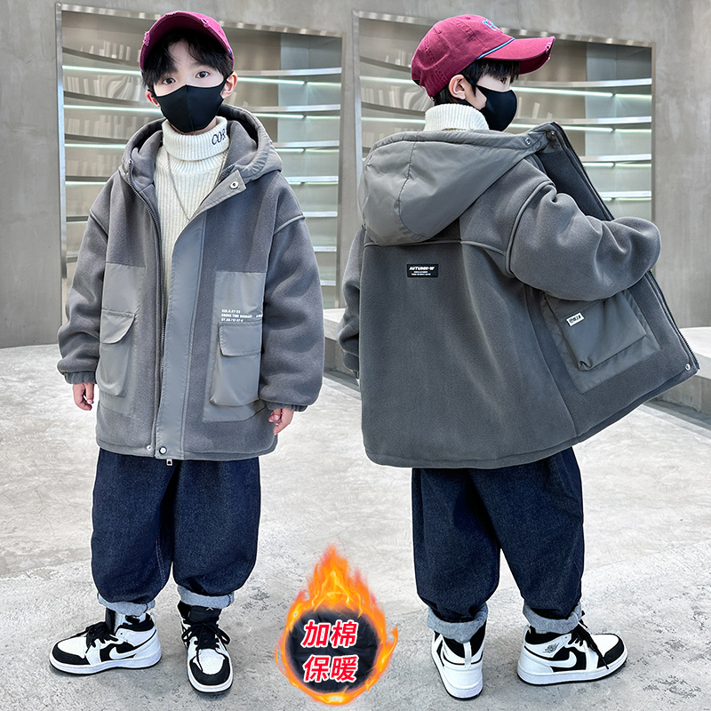 男童2025新款冬装加厚工装派克服中大儿童秋冬款夹棉衣服外套
