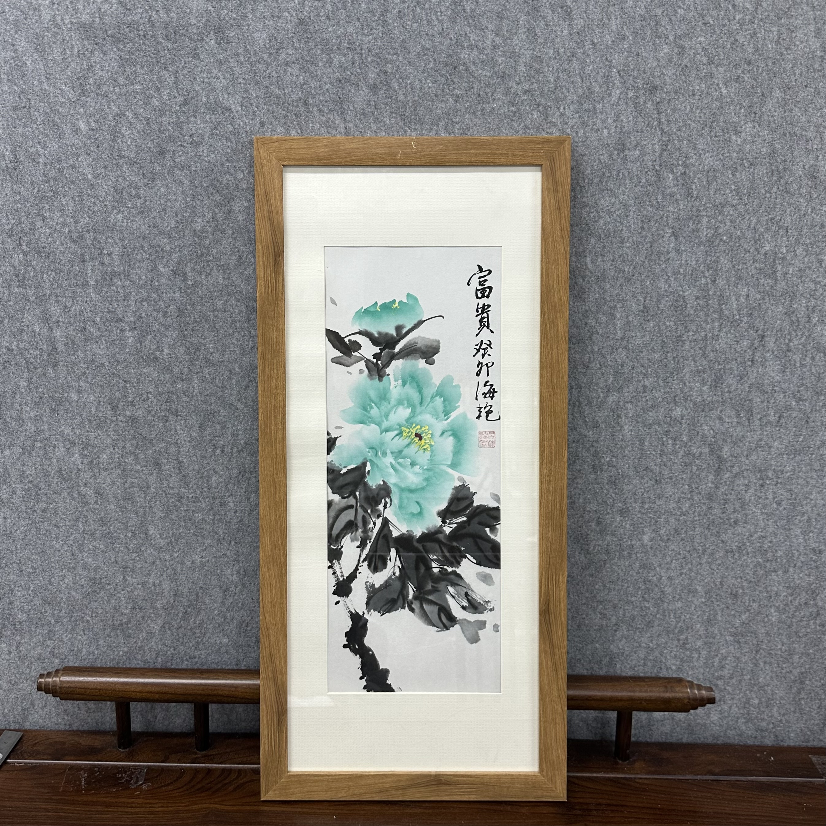 《富贵》牡丹 吴海艳 纯手绘 轻质框35*75 （画面20*50）