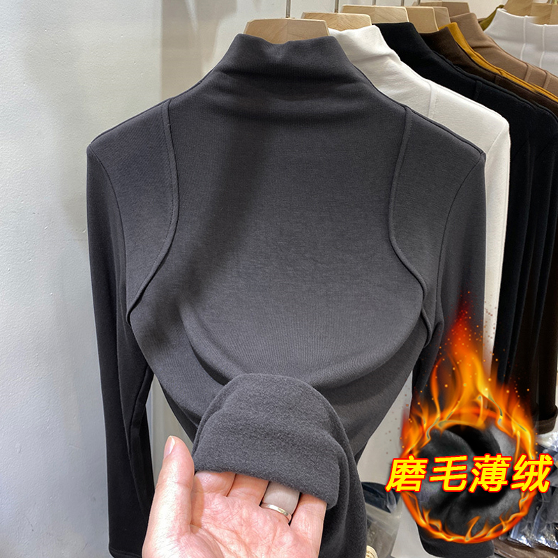 半高领哺乳期打底衫辣妈款秋冬新款加绒保暖长袖T恤产后喂奶上衣