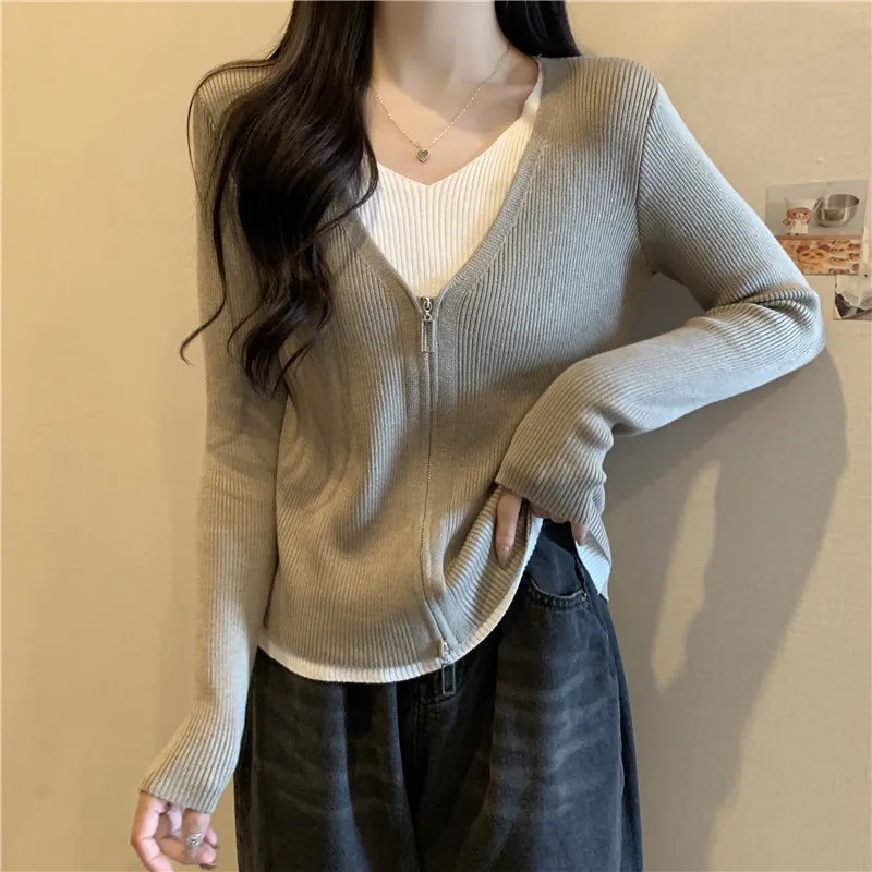 春秋哺乳上衣外出假两件隐形拉链喂奶衣长袖小众百搭设计感月子服