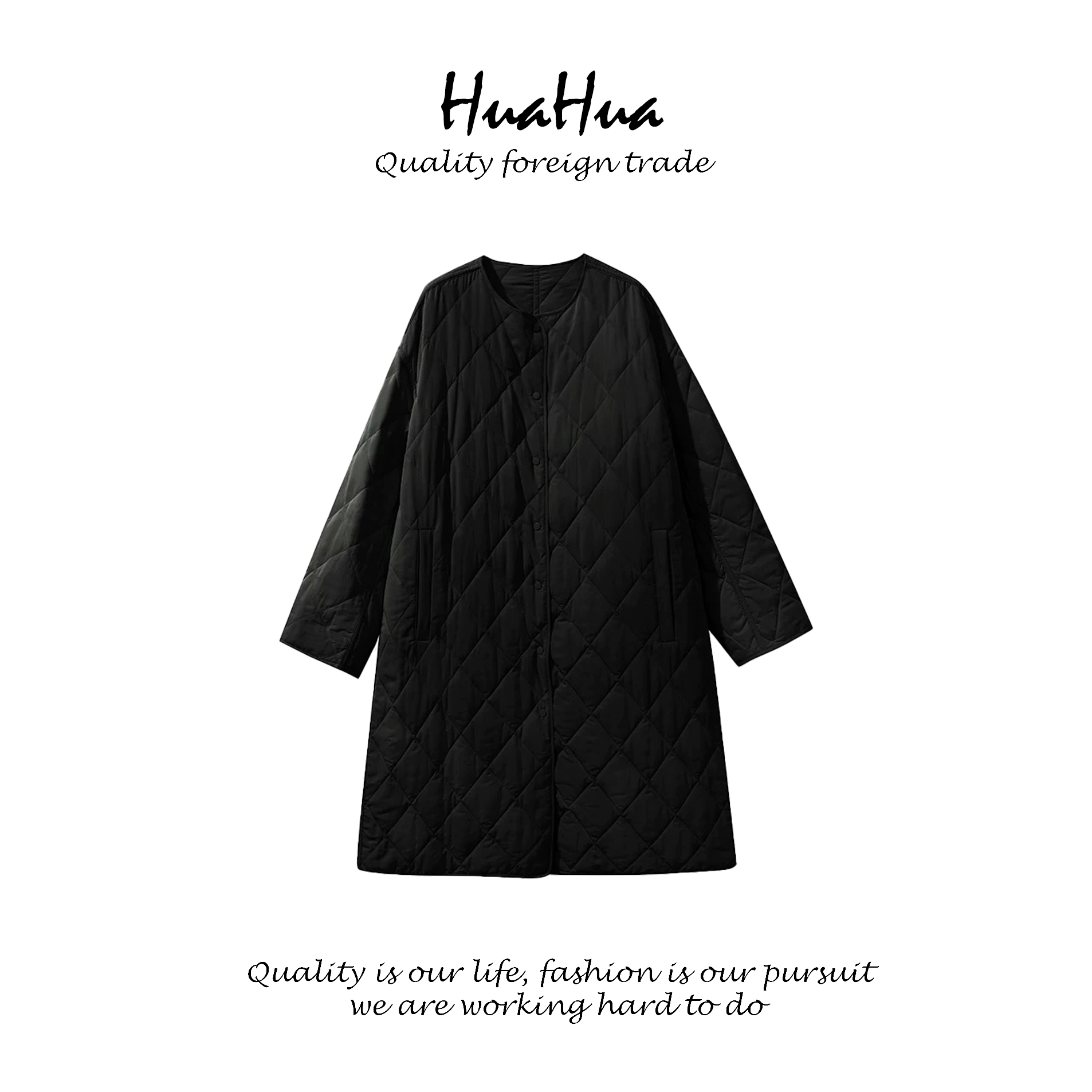 HUASNV row风北欧菱形格绗缝棉服廓形中长款防绒雾面 G1092