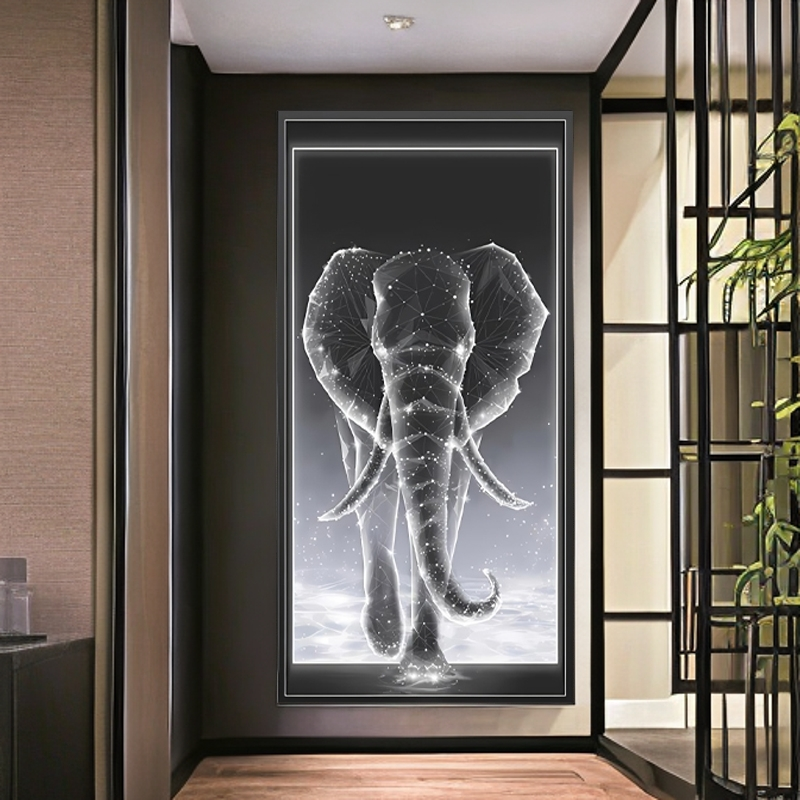 不带灯玄关装饰画大象晶瓷镶钻手工挂画走廊客厅过道尽头大门壁画