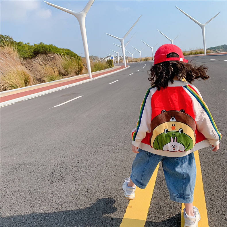 女童春秋装外套2025新款洋气女孩宝宝刺绣卡通棒球服拼色韩版夹克
